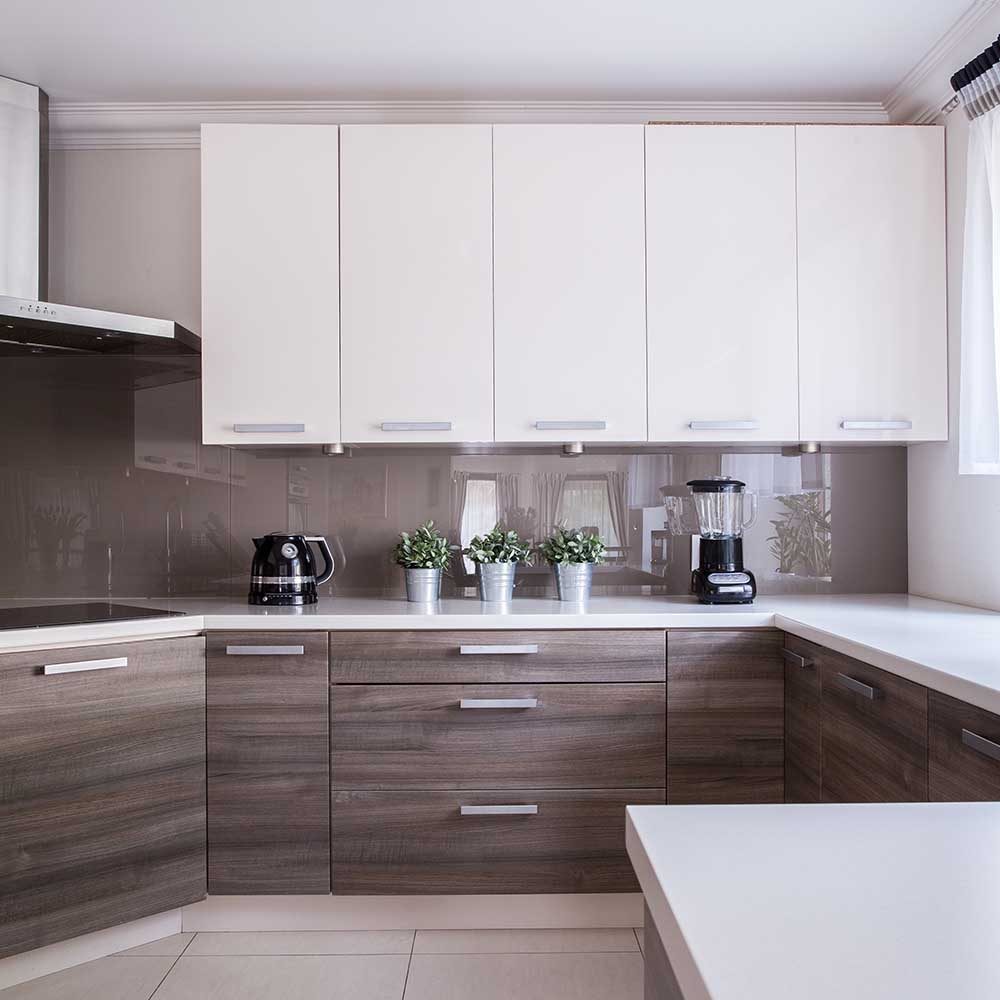 Modern and wooden cabinets in the kitchen